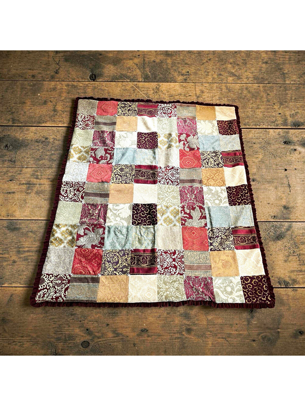 Vintage Audubon Home Patchwork Throw Blanket Burgundy Corduroy Back